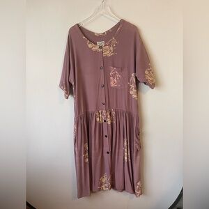 Vintage Skeleton Floral Rayon Loose Fitting Maxi Dress L